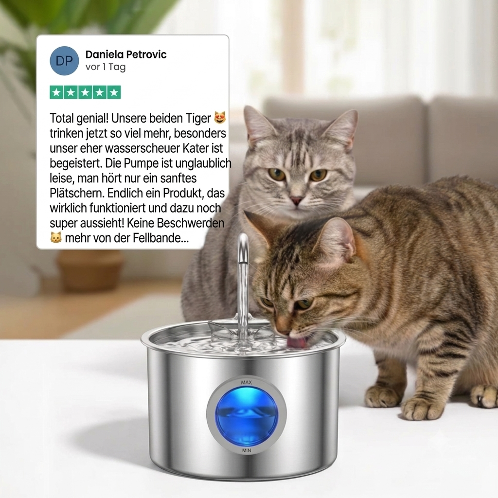 BRISA® Katzenbrunnen + 2 Monatsvorrat Filter