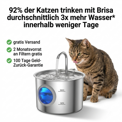 BRISA® Katzenbrunnen + 2 Monatsvorrat Filter